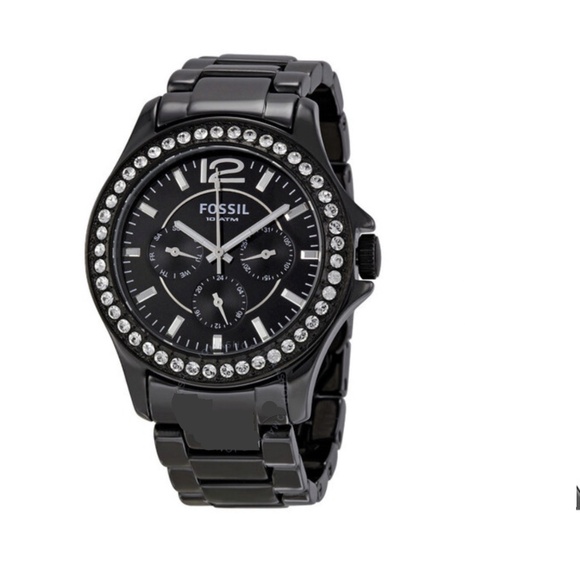 Fossil Black Ceramic Crystals Analog Multifunction Ladies Watch